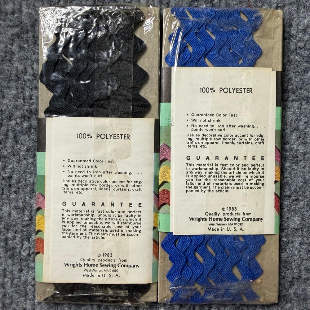 Vintage 80s Rick Rack Lot of 4 Medium Blue White Black Crafting Sewing DIY Trim - Picture 4 of 4